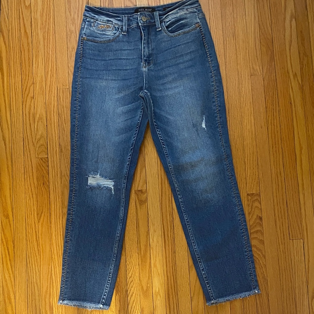 Judy Blue Mid-Wash Distressed Ankle Jeans